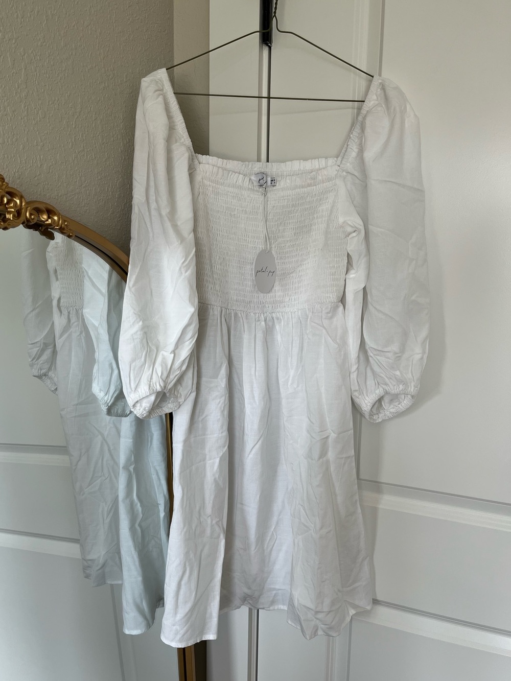Petal & Pup White Smocked Square Neck Mini Dress NWT
